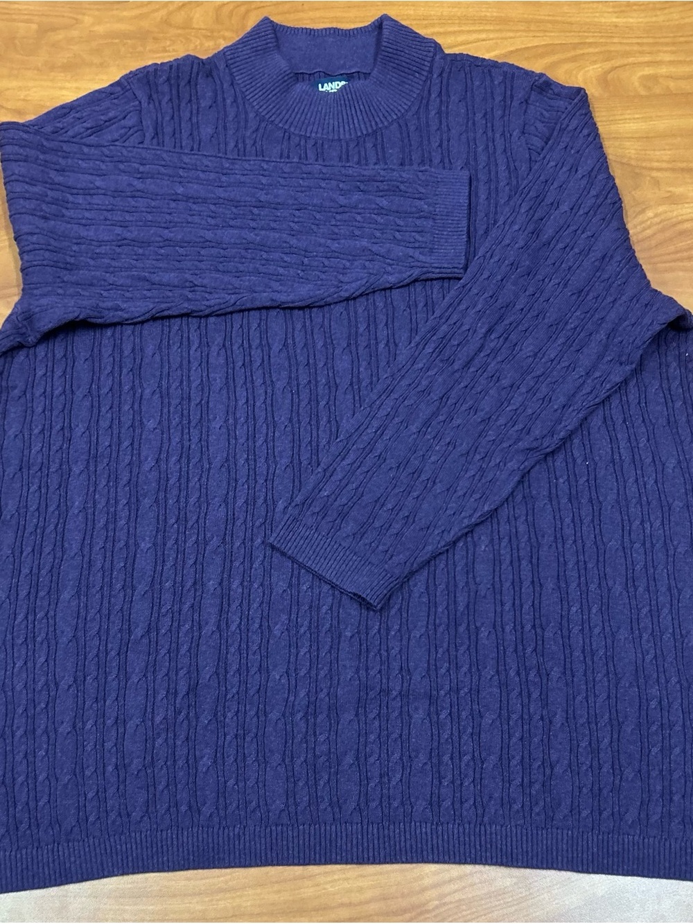 Lands' End Men's Cable Knit Crewneck Sweater - Navy
